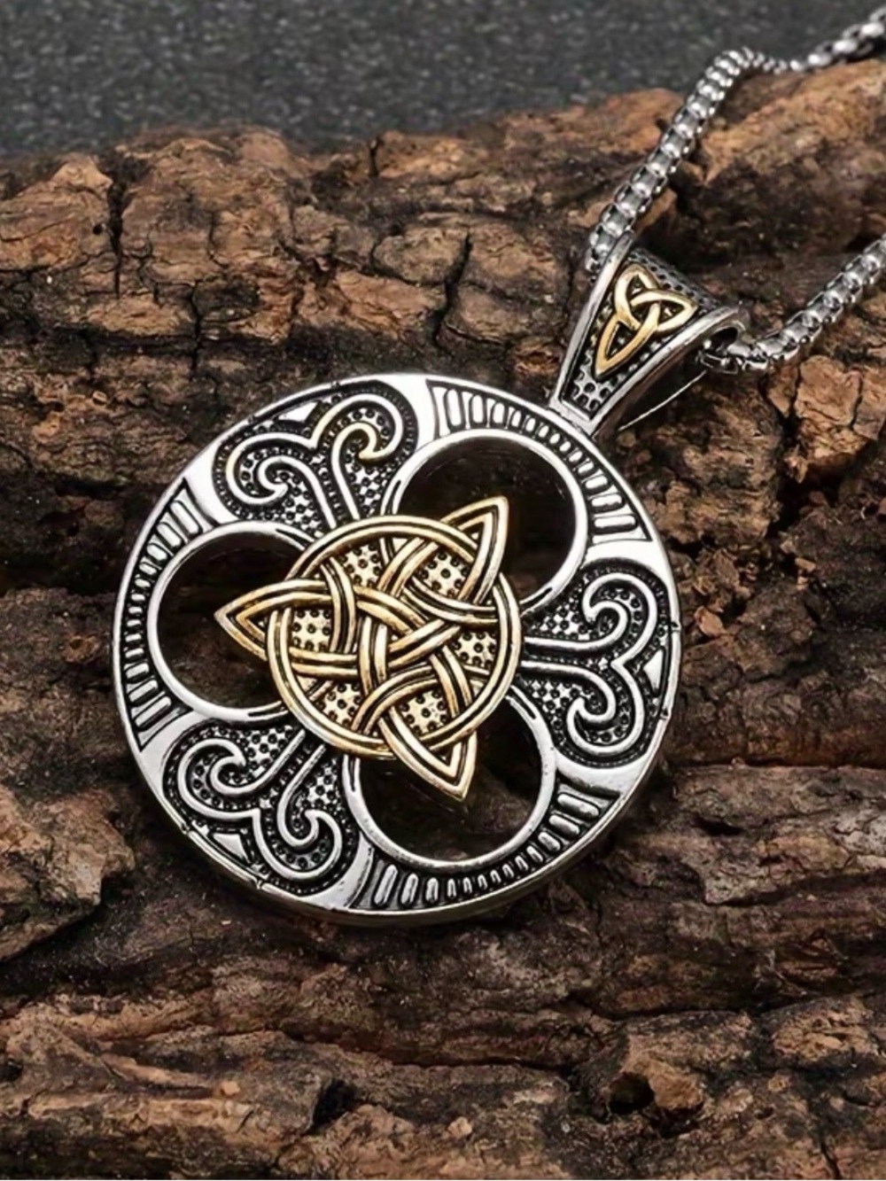⭐️ Celtic Knot Two-Tone Round Pendant Necklace